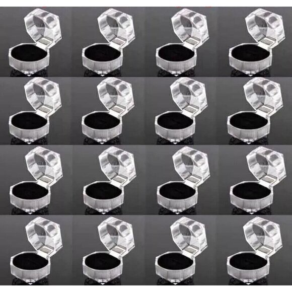 20pcs Plastic Clear Crystal Jewelry Ring Display Storage Boxes Accessories Black - Picture 1 of 4